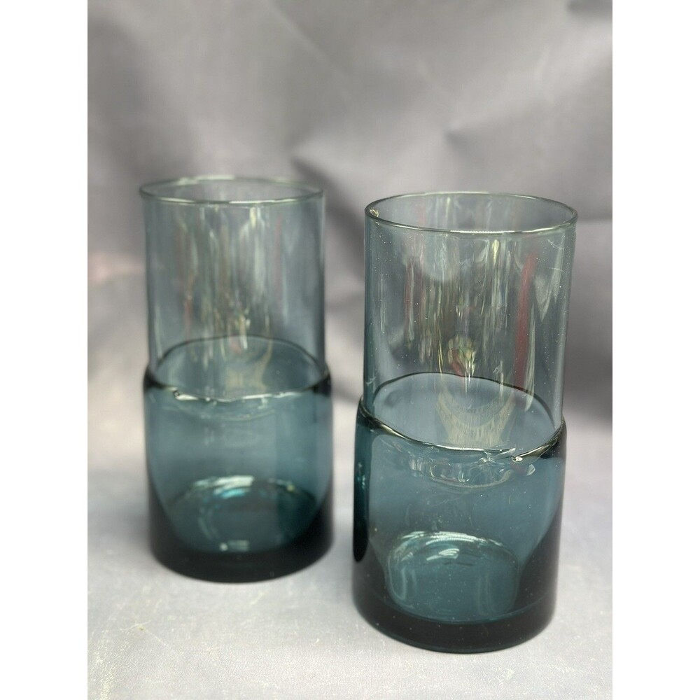 Pier 1 Imports Double Dipped BLUE ( 2 ) Hand-Blown Glass Tumblers Replacement